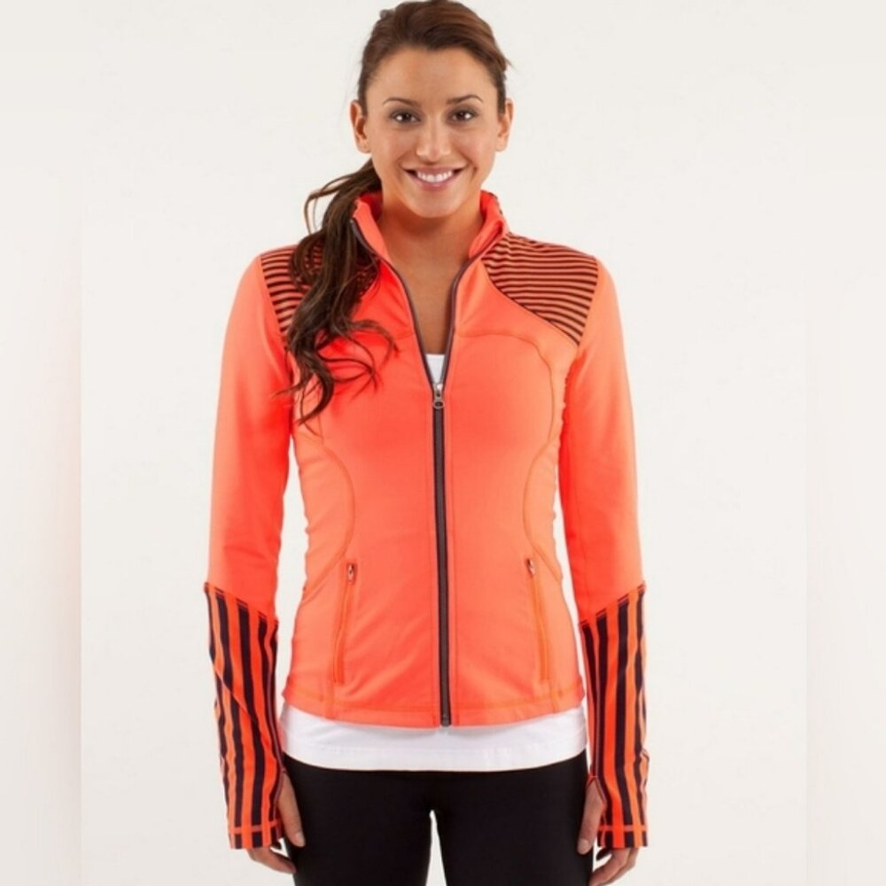 Lululemon Forme Zip Up Jacket Light Flare Classic Stripe Inkwell Orange Size 6